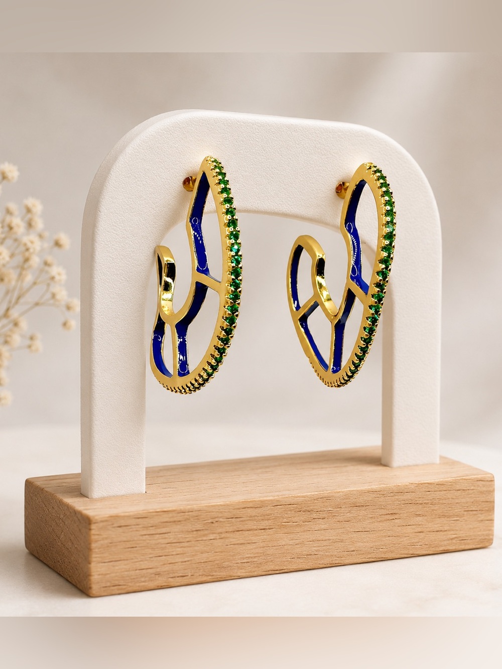 Elegant Gold and Blue Earrings 925